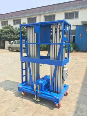 Manual Pull Double Mast Mobile Aerial Work Platform Portable Boom Lift